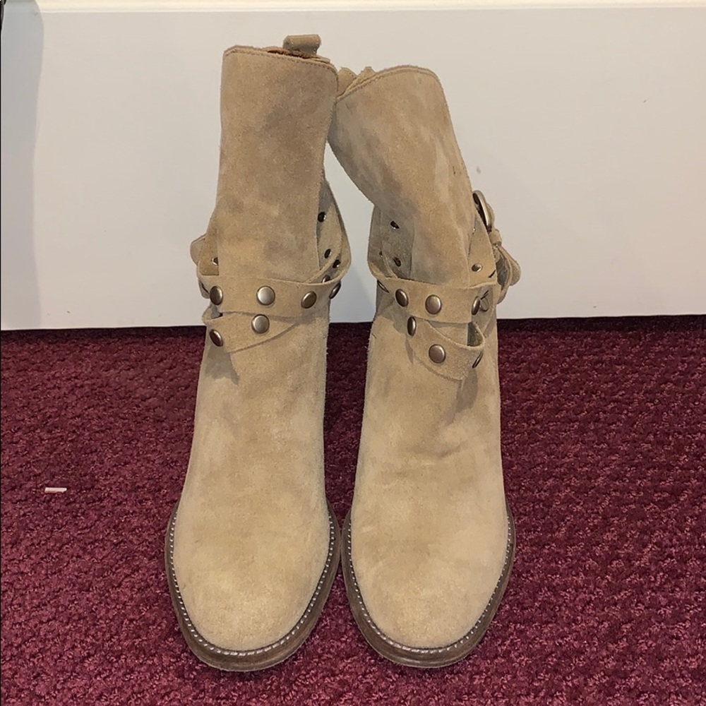 Studded Wrap Around Strap Suede Bootie